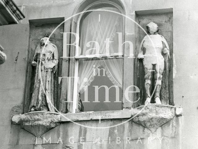 Statues of King Edgar (right) and King Osric, Bath Street, Bath 1973