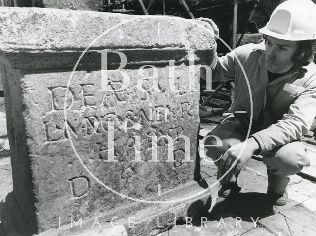 Altar base from the Roman Temple site beneath the Pump Room, Bath 1982