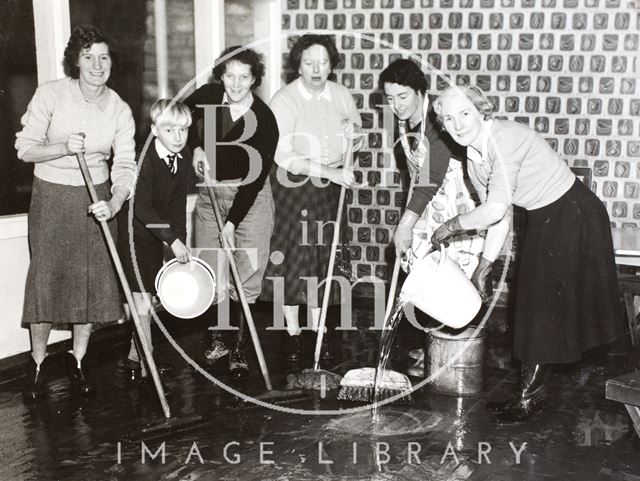 Mopping up the flood damage, Bath 1960