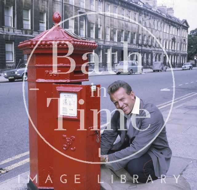 Collecting the mail from the Victorian post box, Great Pulteney Street, Bath c.1960