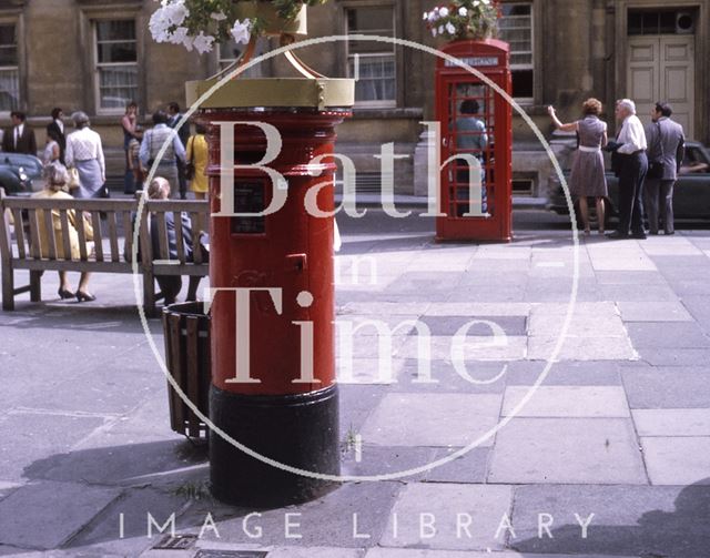 Decorated post boxes and telephone boxes, Upper Borough Walls, Bath 1970