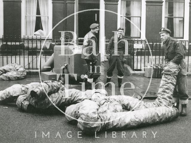 Rescue services using pumping equipment during the Bath Floods 1960