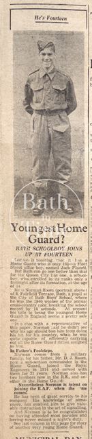 Norman Room - Bath's youngest Home Guard? 1941