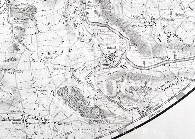 Thos. Thorpe Map of 5 miles round Bath 1742 - detail