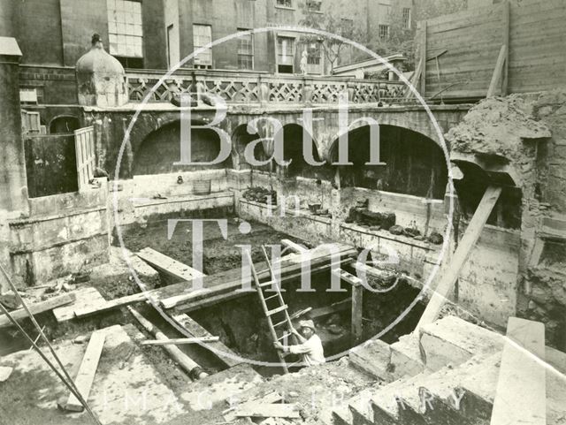 Emerging from below the Queen's Bath, Roman Baths, Bath 1878