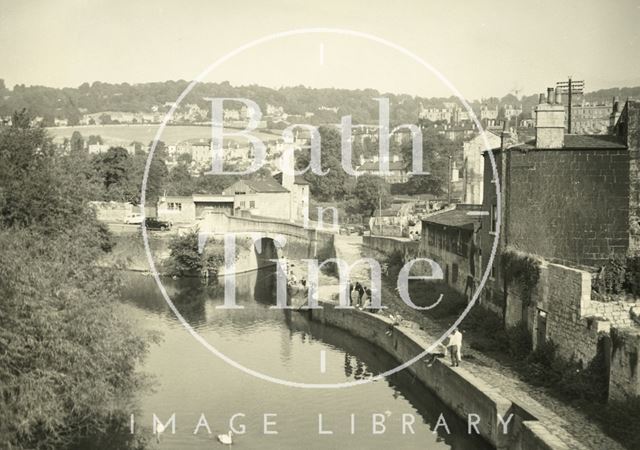 View of the River Avon towards Widcombe from the Halfpenny Bridge, Bath c.1965