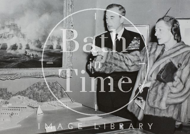 Lord and Lady Mountbatten at the Nelson Exhibition, Victoria Art Gallery, Bath 1955