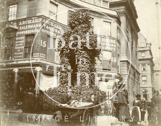 A gathering around the Mineral Water Fountain, Bath Street and Stall Street, Bath c.1895