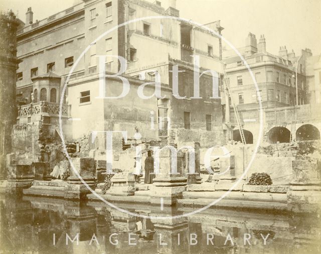 The northwestern corner of the Roman Great Bath, Bath c.1890