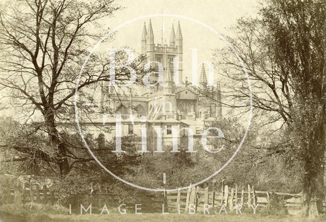 Bath Abbey and Bath Royal Literary and Scientific Institution, viewed from across the river c.1880