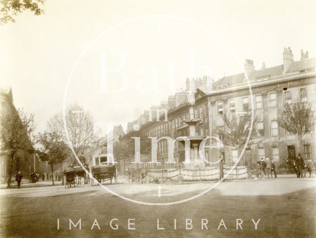 View along a busy Great Pulteney Street from Laura Place, Bath 1898