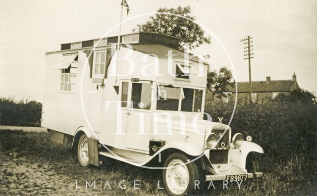 A homemade motorhome on a touring holiday 1930s