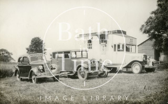 A homemade motorhome on a touring holiday 1930s