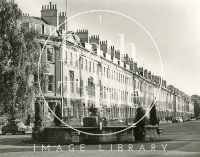 The fountain at Laura Place and Great Pulteney Street, Bath c.1963