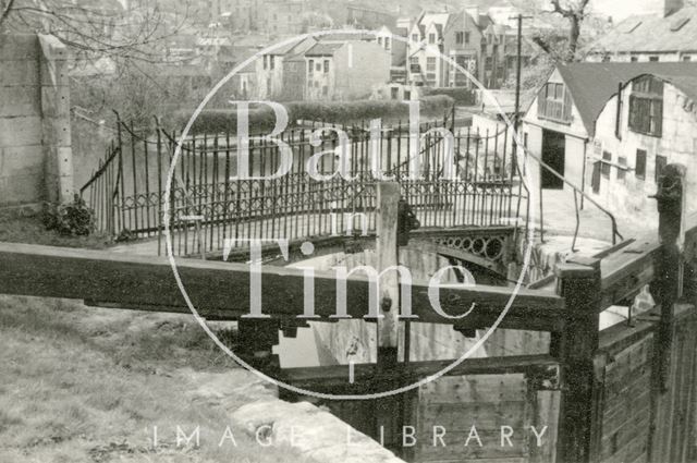 Lock gates and bridge on the Kennet and Avon Canal, Widcombe, Bath c.1950