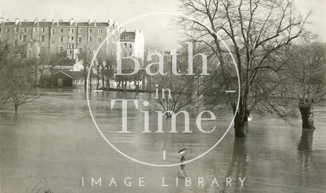 Parade Gardens, Bath during the floods 1963