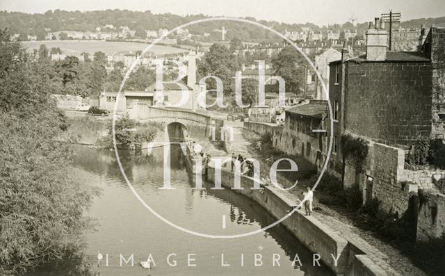 View of the River Avon towards Widcombe from the Halfpenny Bridge, Bath c.1965