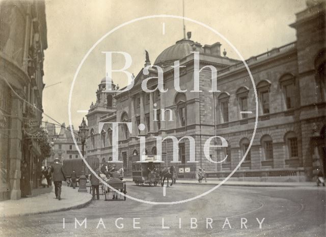 A horse-drawn tram passes the Guildhall, High Street, Bath c.1903