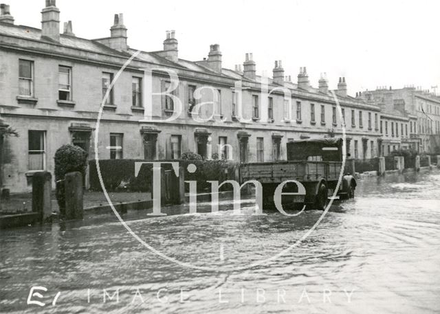 Victoria Buildings, Lower Bristol Road, Bath during the floods 1947