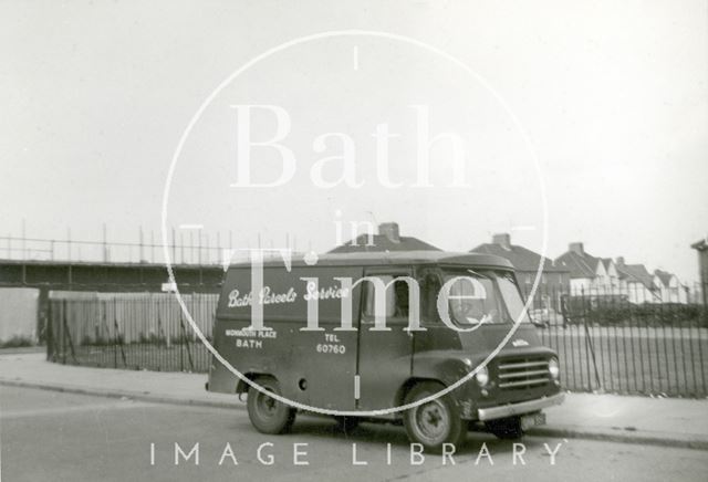 A Bath Parcels Service van at an unidentified location late 1950s