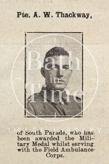 Private A.W. Thackway of South Parade, Bath 1918