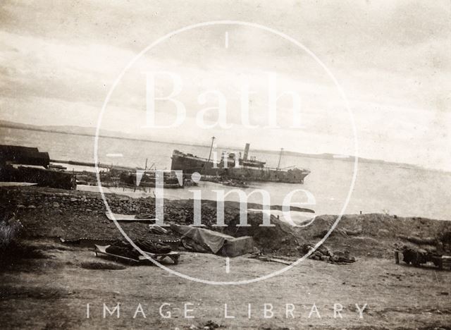 The S.S. River Clyde on rocks at V Beach near Sedd el Behr, Gallipoli, Turkey c.1916-1920