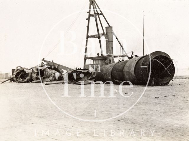 Salvaged steamer funnels on the Mole, Zebrugge, Belgium c.1916-1920