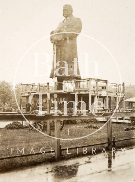 The wooden statue of Hindenburg in Berlin, Germany with British guns surrounding it c.1916-1920