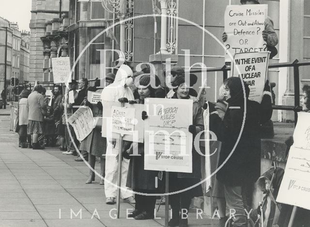 Anti-Cruise Missile demonstration outside Ministry of Defence Offices, Empire Hotel, Bath 1984