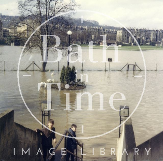 View of the Bath Floods from the convent on Pulteney Road, Bath 1968