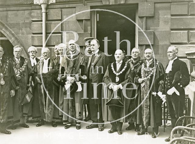 Lord Bath with the Mayor and corporation during the ceremony of freeing the bridges of Bath from tolls 1929