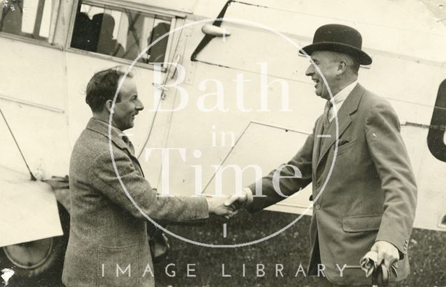 Sir Alan Cobham greeted by His Worship the Mayor on Lansdown, Bath 1929