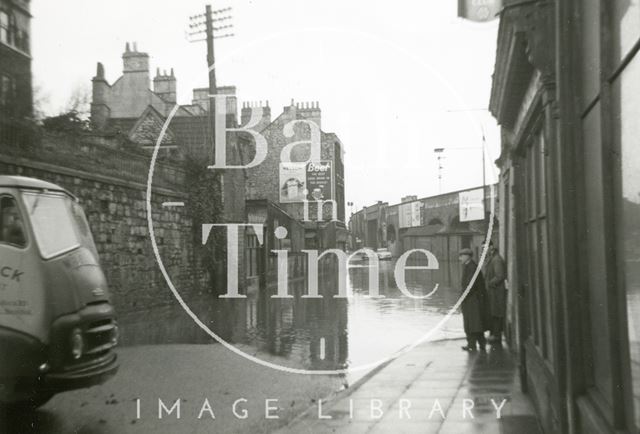 The end of Claverton Street looking towards Wellsway during the Bath Floods of 1960