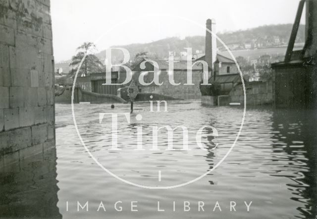 Thimble Mill and River Avon taken from Ramsey's Slip, Widcombe during the Bath Flood of 1960