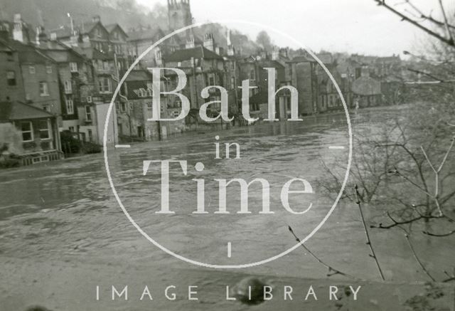 The rear of Claverton Street taken from the halfpenny bridge during the Bath Flood 1960