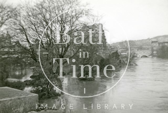 Parade Gardens and the River Avon during the Bath Flood of 1960