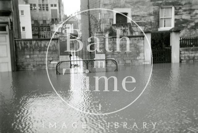 The entrance to Widcombe Primary School, Pulteney Road during the Bath Flood 1960