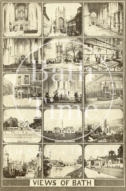 A multi-view carte de visite showing 15 views of Bath c.1863