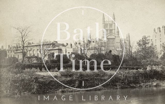 Bath Royal Literary and Scientific Institution and Bath Abbey from the River Avon c.1868