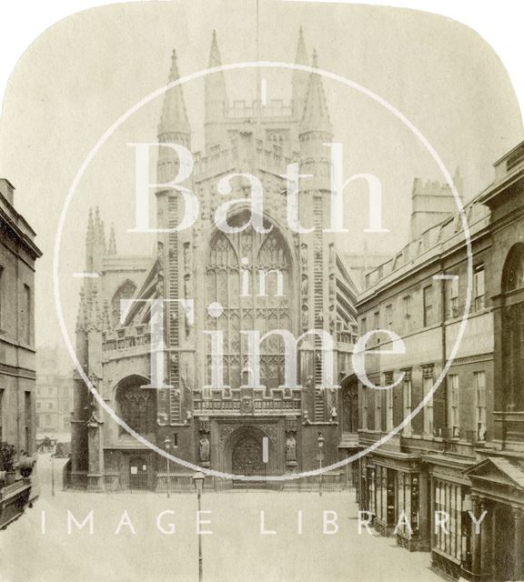 The west front of Bath Abbey from Abbey Church Yard c.1860