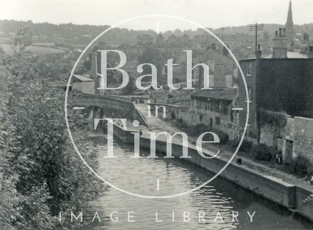 The River Avon and rear of buildings in Claverton Street, Widcombe, Bath c.1960