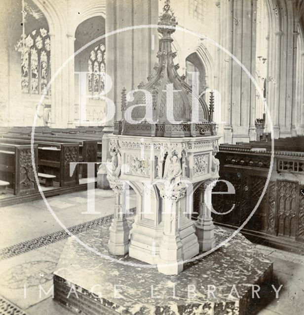 The font, Bath Abbey c.1880