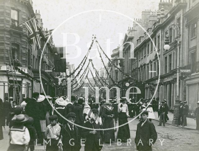 Milsom Street decorated for the Coronation of Edward VII, Bath 1902