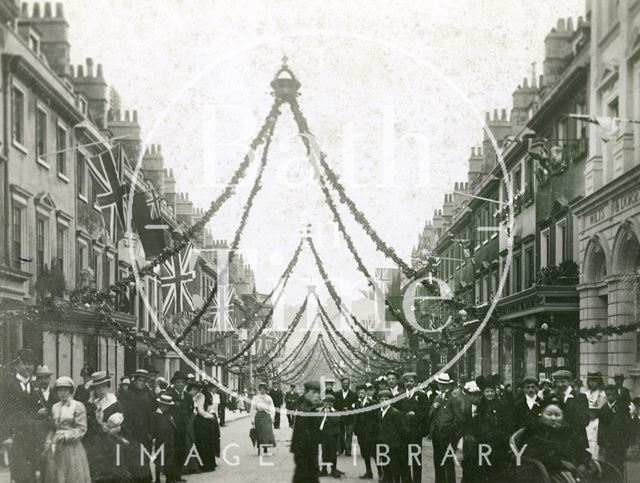 Milsom Street decorated for the Coronation of Edward VII, Bath 1902