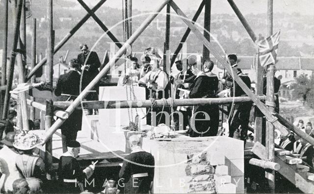 Laying the foundation stone of chancel, Church of Ascension, South Twerton, Bath 1911