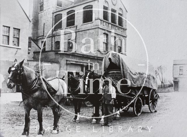 Local delivery wagon passing the Bear Brewery, Bloomfield Terrace, Wells Road, Bath c.1900