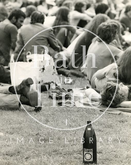 Festival goers at the Bath Blues Festival, Twerton Park, Bath 1970