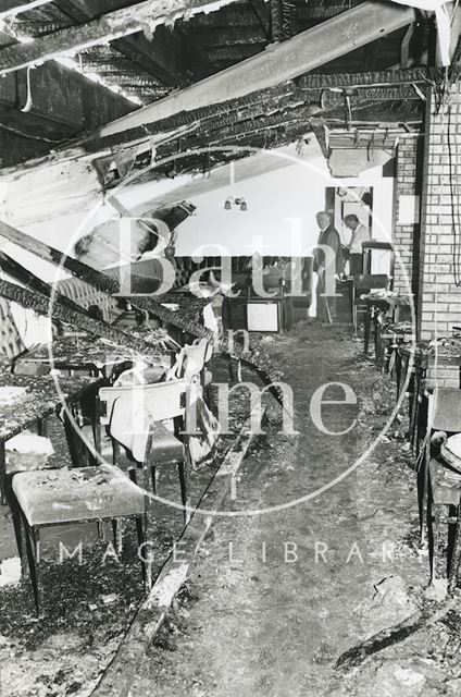 The aftermath of a fire at Twerton Park, Bath 1990