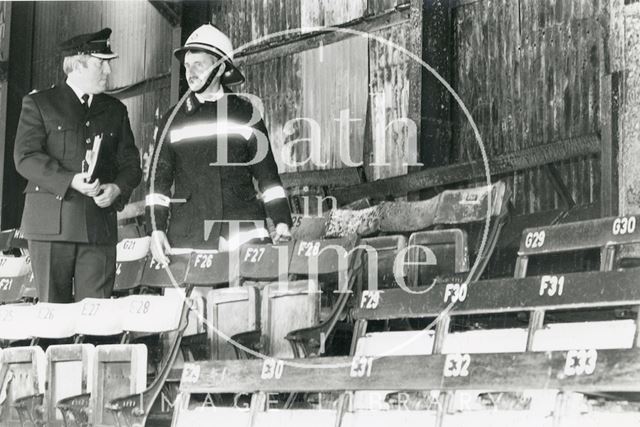 The aftermath of a fire at Twerton Park, Bath 1990