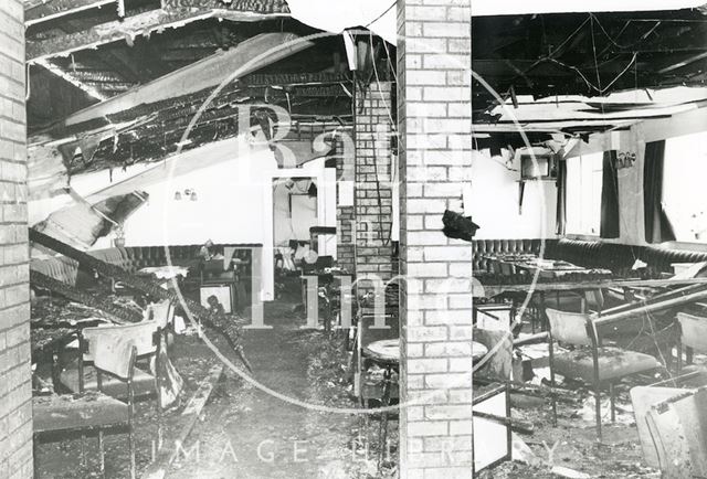 The aftermath of a fire at Twerton Park, Bath 1990